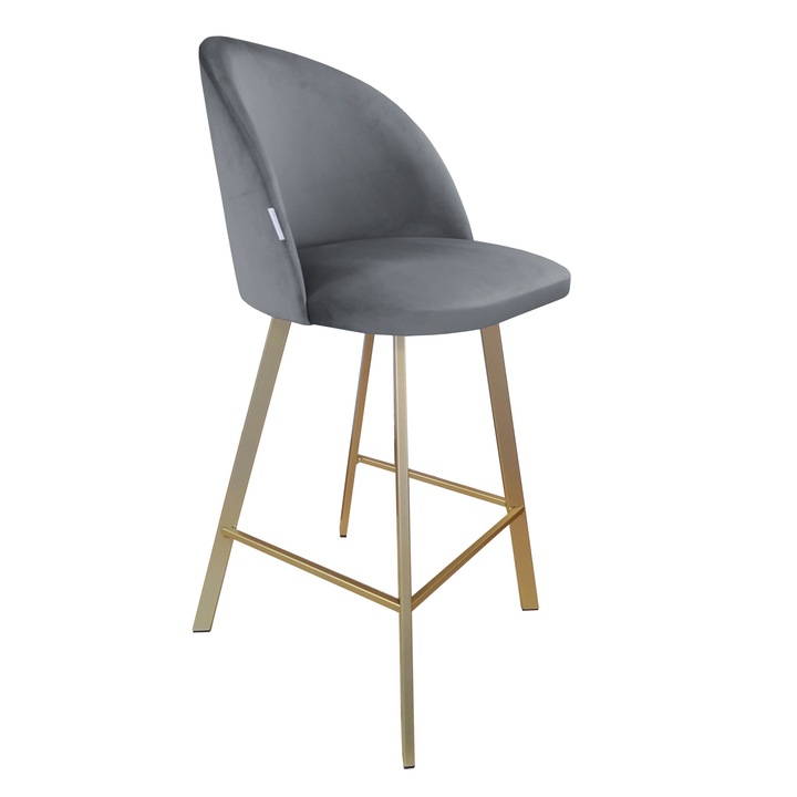 Бар стол Colin, Atos, тапицерия от сиво кадифе, размери 96x54x43 см, максимална опора 120 кг