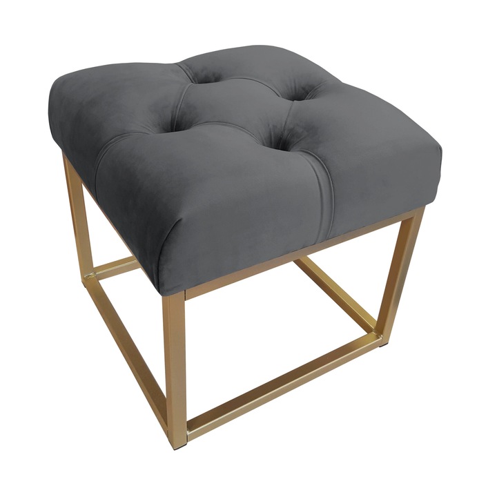 Atos CHESTERFIELD LOFT табуретка, сива, 40x40x41см, със златна основа