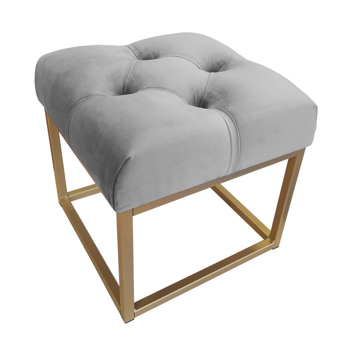 CHESTERFIELD LOFT zsámoly, Atos, szürke, 40x40x41cm, bársony anyagú, arany fém keret