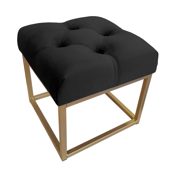 Atos CHESTERFIELD LOFT табуретка, черна, 40x40x41см, със златна основа