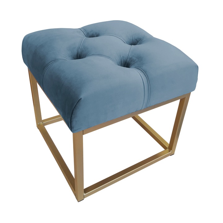 Chesterfield Loft zsámoly, Atos, bársony, fém keret, 40x40x41 cm, sötétkék/arany