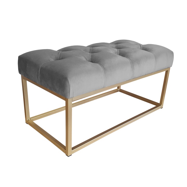Пейка Atos CHESTERFIELD LOFT, сива, 80x40x41см, със златиста основа, материал Velvet