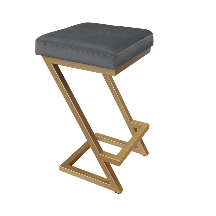 Бар стол ZETA, Atos, модерен дизайн, тапицерия Velvet, сив, 66см