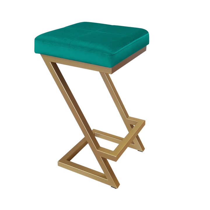 ZETA bárszék, Atos, modern design, türkiz Bársony kárpitozás, arany fém talp, 66x37x37cm