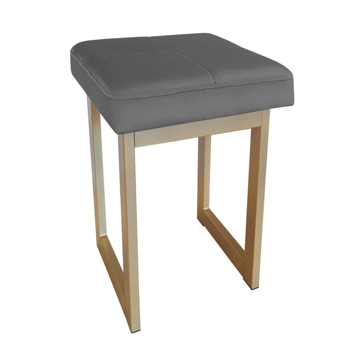 Табуретка Atos 60см златиста основа сива тапицерия Velvet размери 37х37см