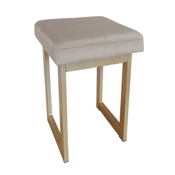 Табуретка Atos, 60см, златиста основа, сива тапицерия Velvet, размери 37x37см