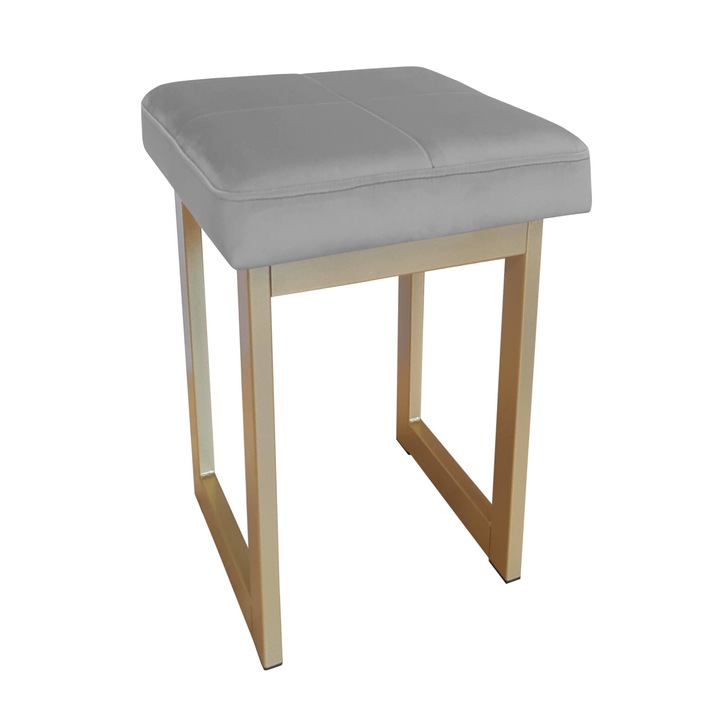 Табуретка Atos 60см златиста основа сива тапицерия Velvet размери 37х37см