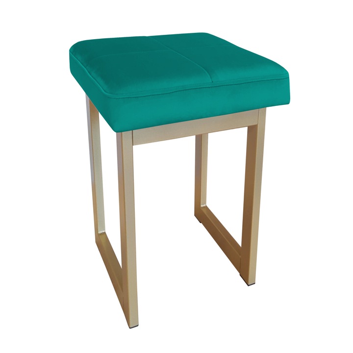 Табуретка Atos, 60 см, златна основа, тюркоаз, материал Magic Velvet