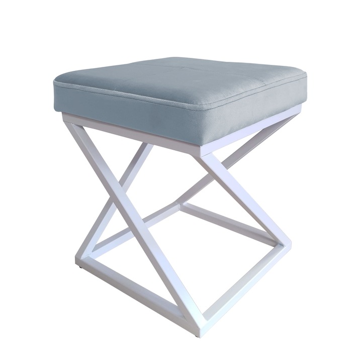 Табуретка Atos ZOA LOFT, сиво-синя, 37x37x42см, модерен дизайн, бяла основа