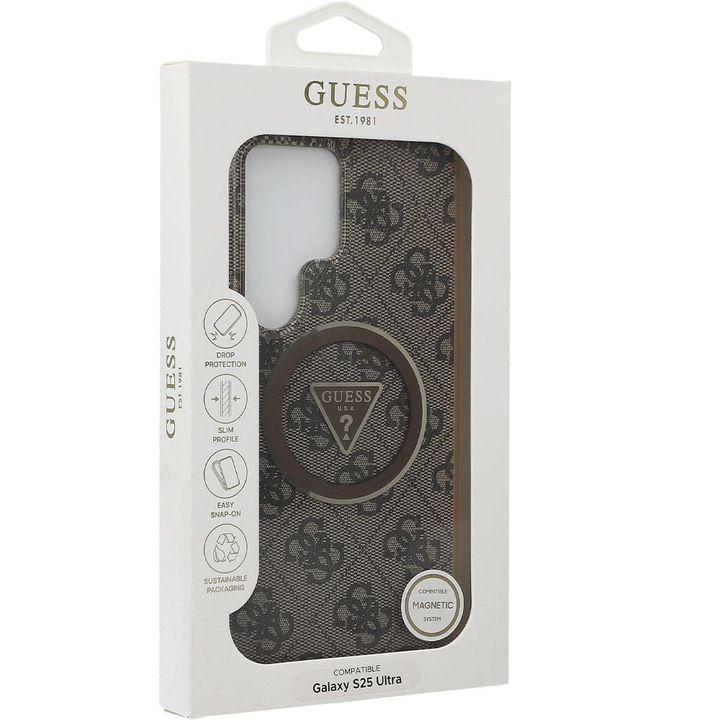 Калъф, Guess 4G Glitter Triangle Buttons MagSafe, Samsung Galaxy S25 Ultra, Кафяв
