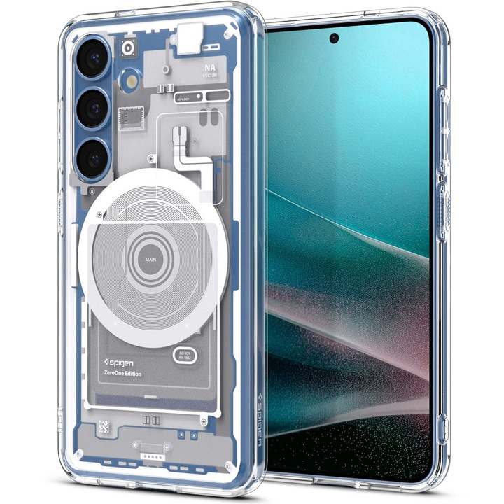 Husa Spigen Ultra Hybrid Mag (Zero One) pentru Samsung Galaxy S25, alb si gri