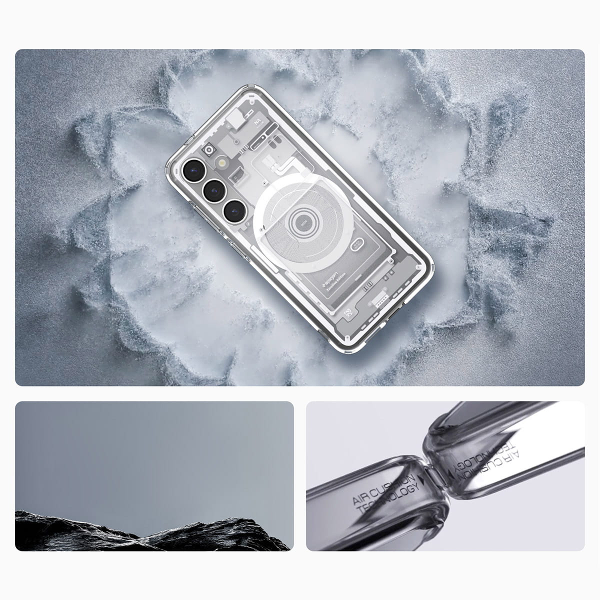 Husa Spigen Ultra Hybrid Mag (Zero One) pentru Samsung Galaxy S25, alb si gri