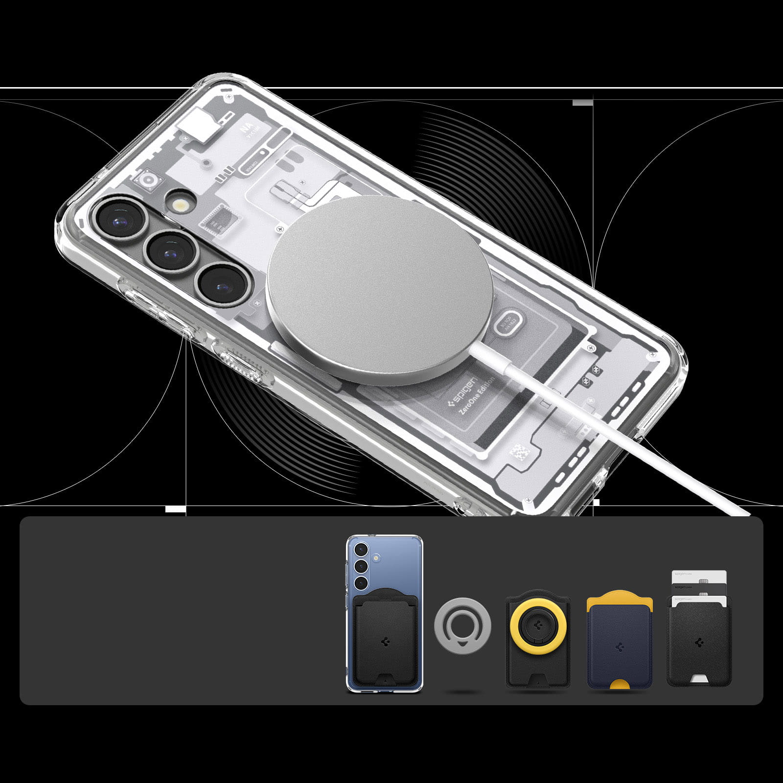 Husa Spigen Ultra Hybrid Mag (Zero One) pentru Samsung Galaxy S25, alb si gri