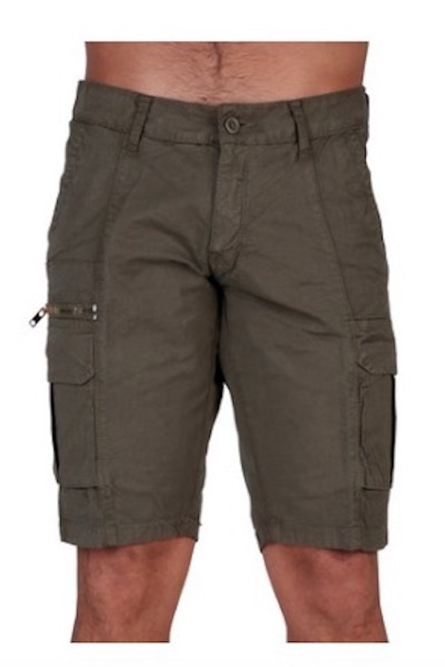 Pantaloni scurti Bonavita verde militar cu fermoar, Verde militar