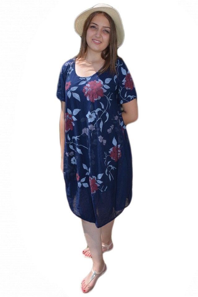 Rochie comoda cu maneca scurta , D&J Exclusive, Bleumarin/Rosu