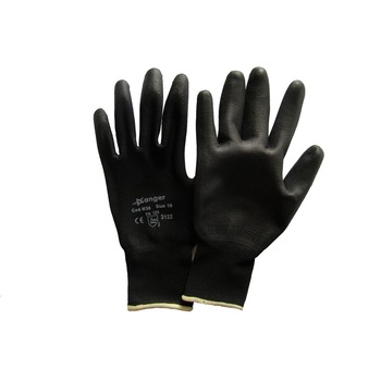 Set 12 perechi manusi de protectie fibre sintetice cu poliuretan in palma, negre, marimea 8/M Set 12 perechi manusi de protectie fibre sintetice cu poliuretan in palma, negre, marimea 8/M