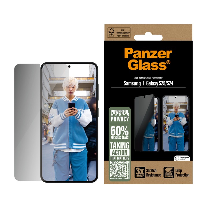 PanzerGlass ® Privacy Screen Protector Samsung Galaxy S25 | S24 | Ultra-Wide Fit Átlátszó képernyővédő 1 db
