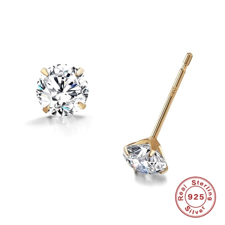 925 Sterling ezüst arany fülbevaló, BlingCharm, 100% 925 Sterling ezüst/6 mm cirkónium, valódi 14K aranyozott, hipoallergén, bársony ékszer tasakot tartalmaz
