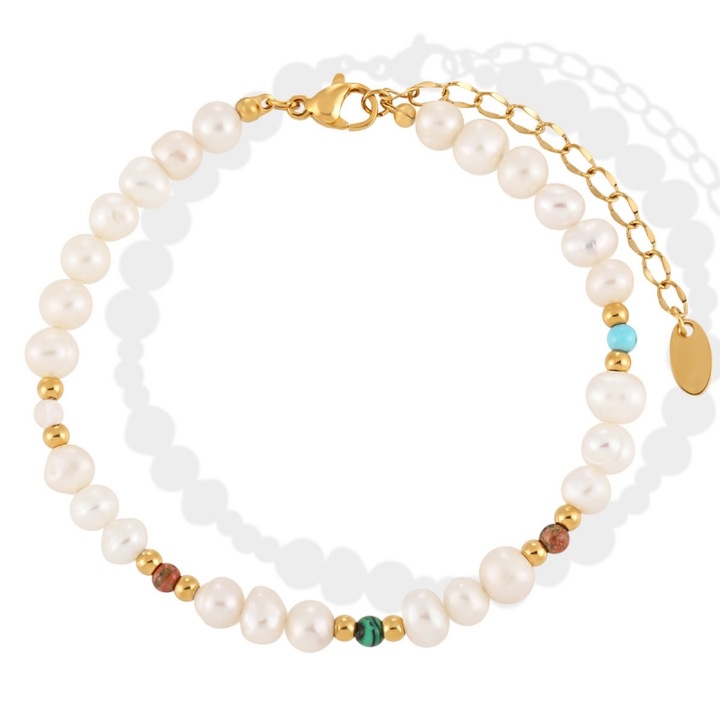 Bratara cu Perle Naturale in Stil Boem Dama, BlingCharm, Perle Naturale/Piatra Naturala, Antialergic, Include Husa De Catifea Pentru Bijuterii