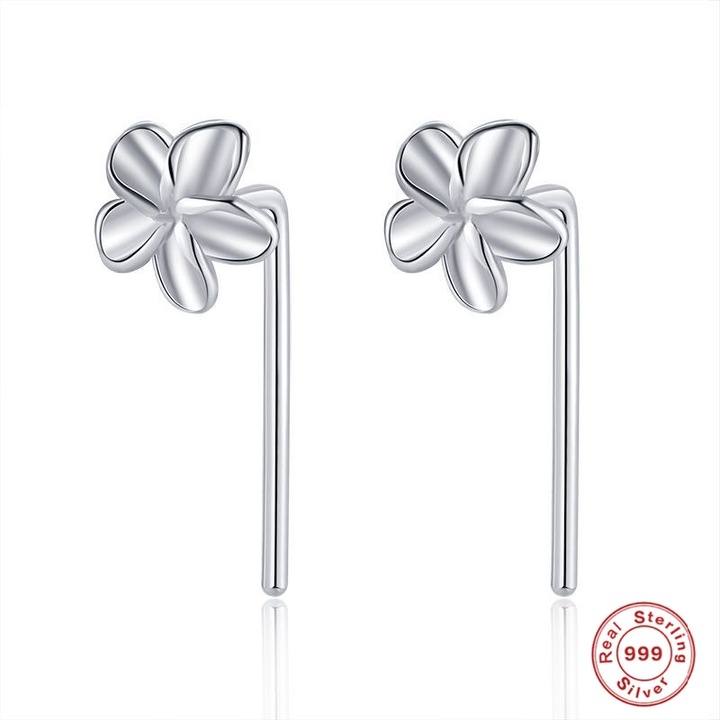 Egyszerű 999 Sterling ezüst virágos fülbevaló, BlingCharm, 100% 999 Sterling ezüst, hipoallergén/színtartó, hordható alvás és fürdés közben is, bársony ékszertasak