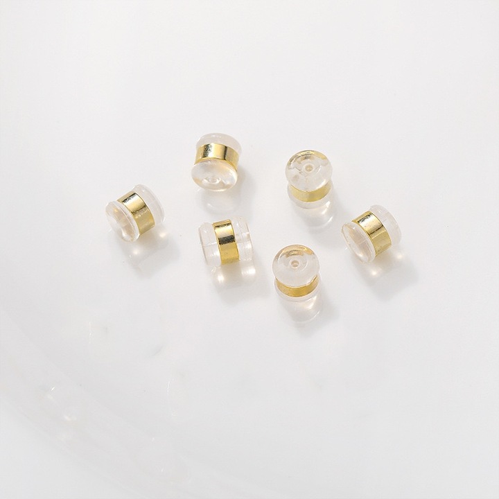 Set 6 de Dopuri Pentru Cercei din Silicon Antialergic Anti-dropout, BlingCharm, Silicon coreean/Argint 925, Placat cu Aur veritabil de 14K, 5.3 x 5.8 mm