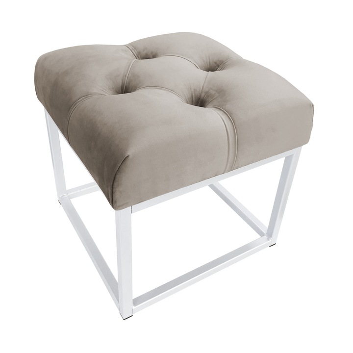 Atos CHESTERFIELD LOFT табуретка, сива, 40x40x41см, материал кадифе, бяла основа