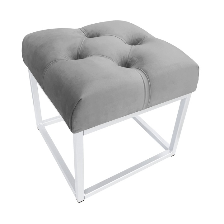 Atos CHESTERFIELD LOFT табуретка, сива, 40x40x41см, материал кадифе, бяла основа