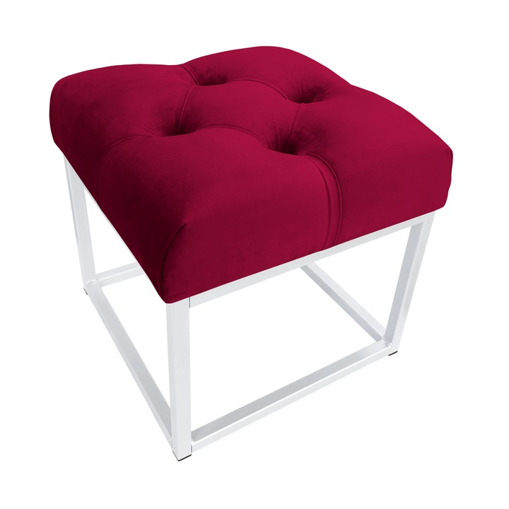 Табуретка Atos, Кадифе/Метал, 40 x 40 x 41 см, Бял/Червен