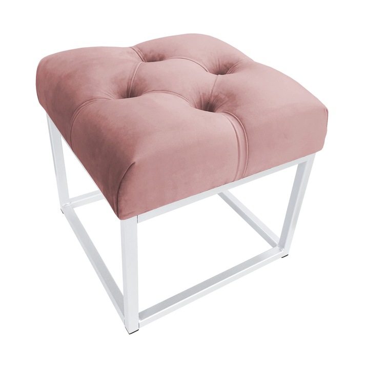 Atos széklet, bársony, 40x40x41 cm, rózsaszín/fehér