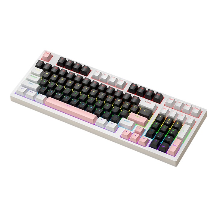 Механична RGB клавиатура Zeaicos K98, компактна, кабелна и безжична свързаност, 48x12x8см, пълен комплект