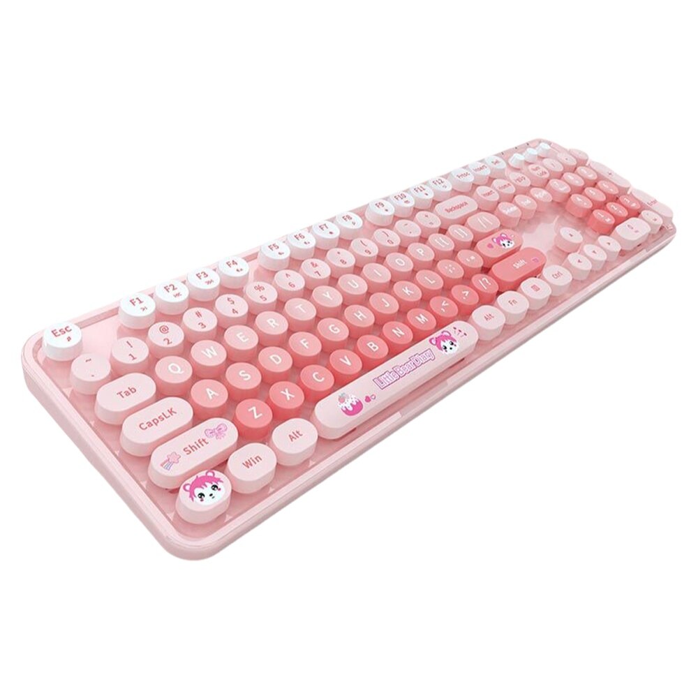 Set tastatura si mouse wireless Zeaicos, design retro, roz