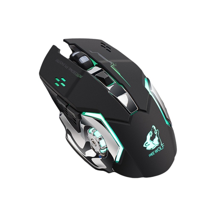 Mouse wireless Zeaicos Free Wolf X8, iluminare, rezolutie ajustabila, negru