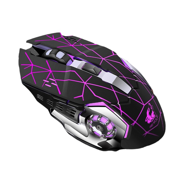 Mouse wireless Zeaicos Free Wolf X8, iluminare, rezolutie ajustabila, negru
