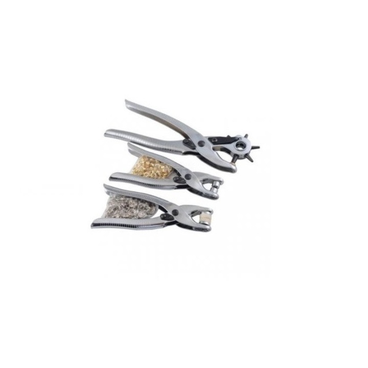 Set Clesti Capsat si Preducea 3 Piese | Cleste Perforare Piele + Clesti Fixare Capse si Inele