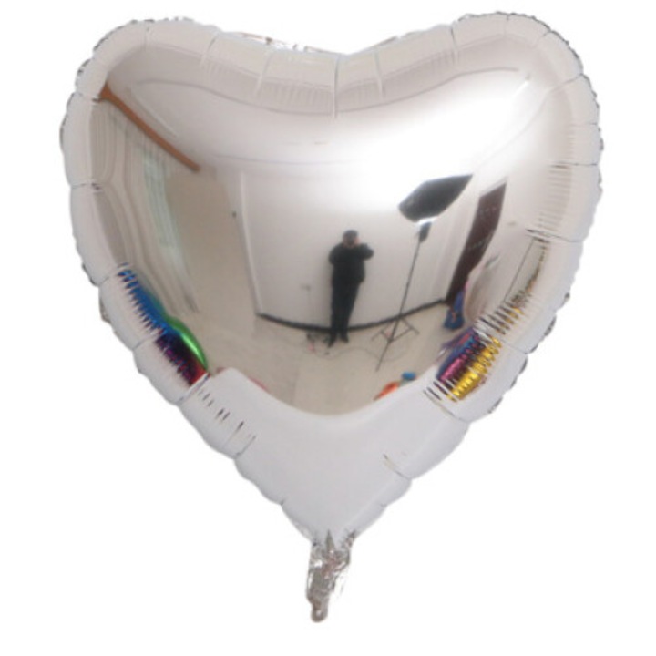 Szív fólia lufi, ezüst, 45 cm, DOMI PARTY&GIFTS