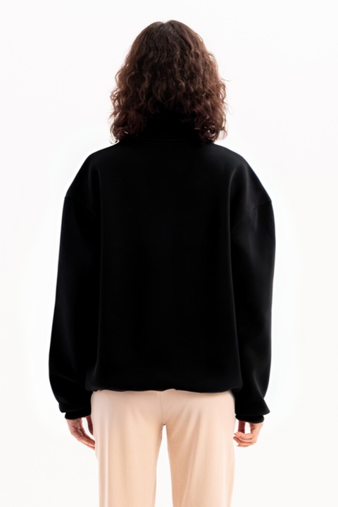 Дамски суичър JUSTEVER, черен, качулка, полуцип, памук, S INTL