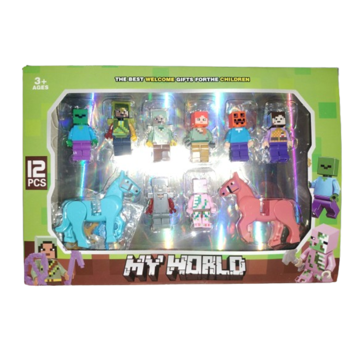 Плюшени фигурки VICTINY® Minecraft, Аксесоари, Steve Zombie Blocks, Многоцветни, 4 cm, Комплект от 10