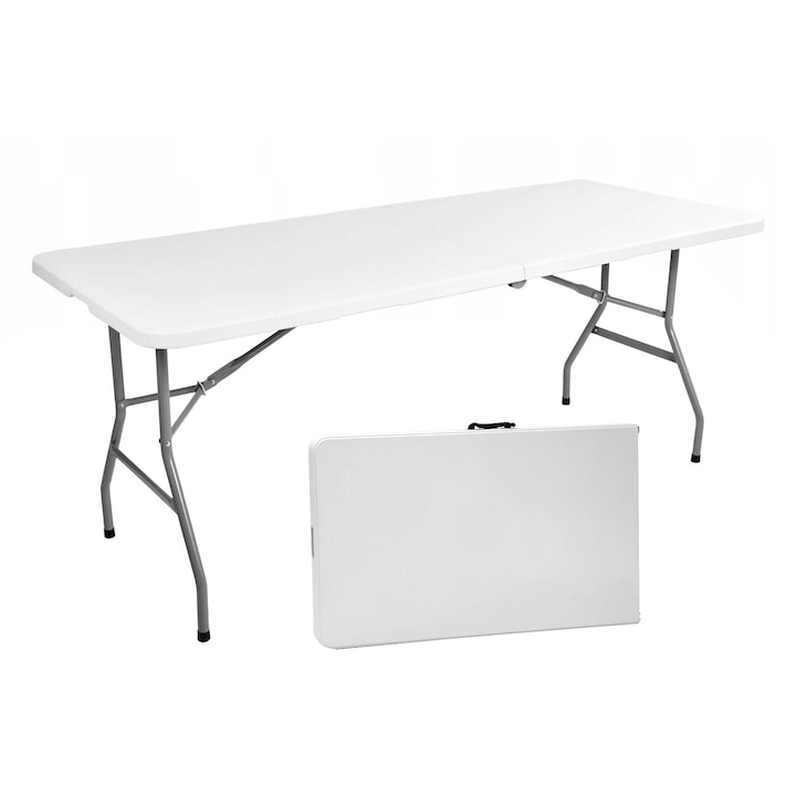 Разтегателна градинска маса, Atos, сгъваема, стомана/HDPE, 8 човека, 180x73x74см, бяла