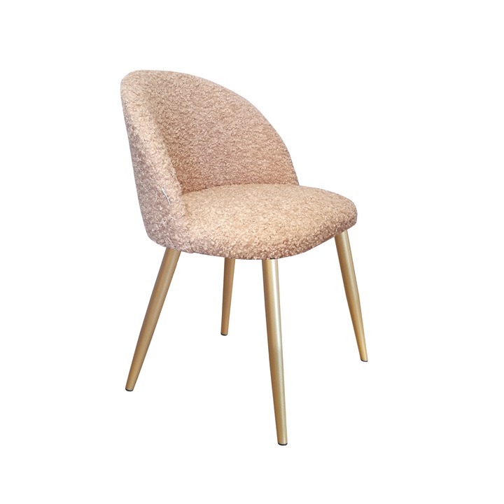 Стол Atos Colin, бежова тапицерия от букле, златни метални крака, размери 76x57x49см