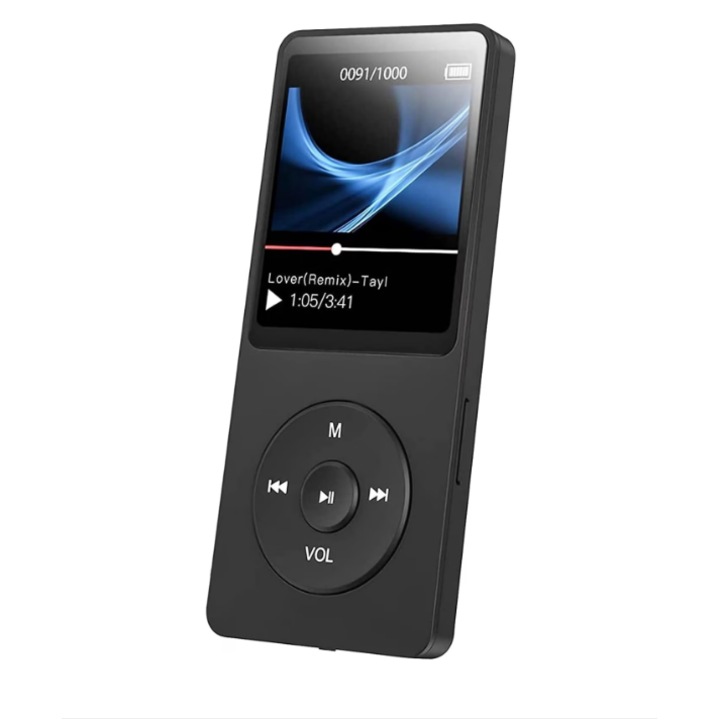 MP3/MP4 lejátszó, támogatja a Bluetooth 5.0, veszteségmentes nagy hűségű hangminőség, 9 x 3, 9 x 1 cm, 8GB memóriakártyával, fekete