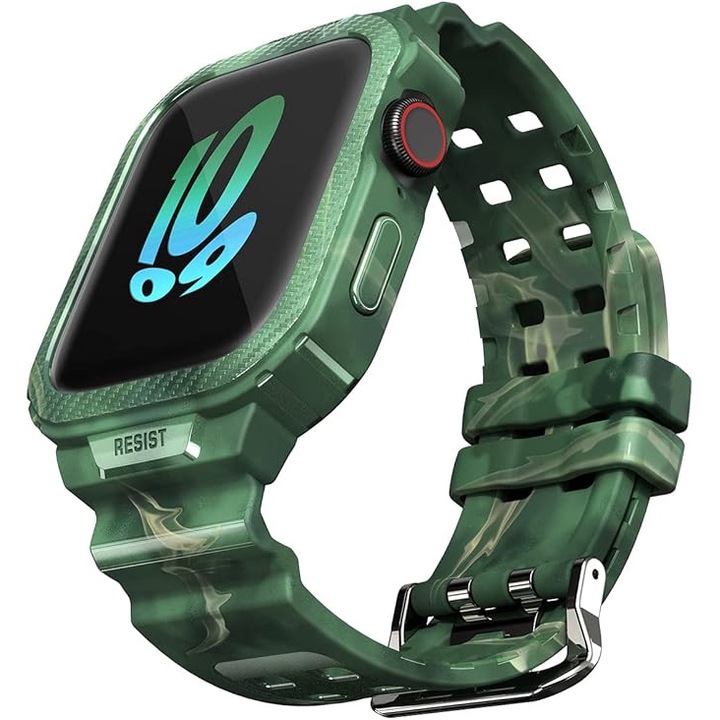 Carcasa si curea 2-in-1 pentru Apple Watch 4/5/6/7/8/9/SE/SE2, rugged TPU bumper, 44/45 mm, Halleast, verde