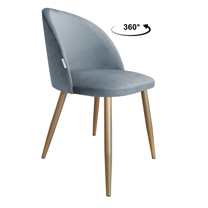 Atos Colin forgószék, arany talpú, bársony anyagú, szürke-kék, 80x57x49cm