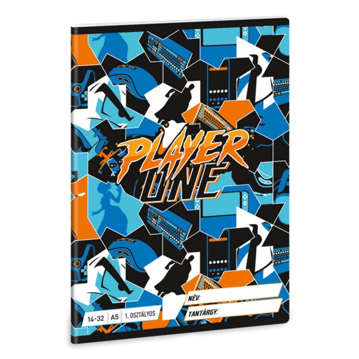 Тефтер с телбод Player One A/5, 32 страници с линии клас 1 (14-32)