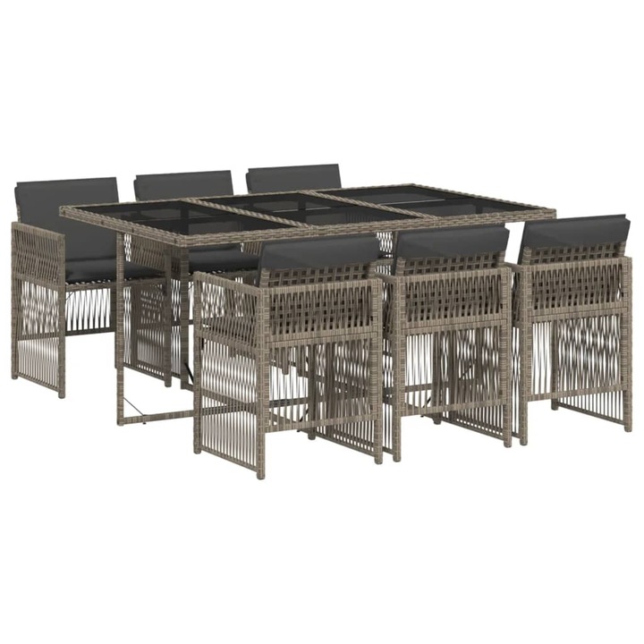 Set mobilier de gradina cu perne vidaXL, 7 piese, gri, poliratan, 24.2 Kg 3210908