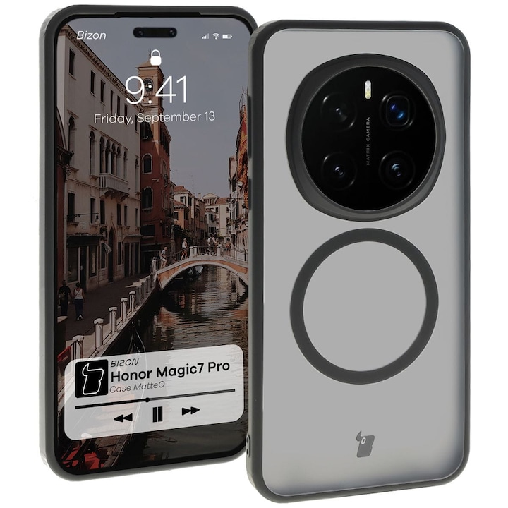 Калъф, Bizon Case MatteO, Honor Magic7 Pro, полупрозрачни с черна рамка
