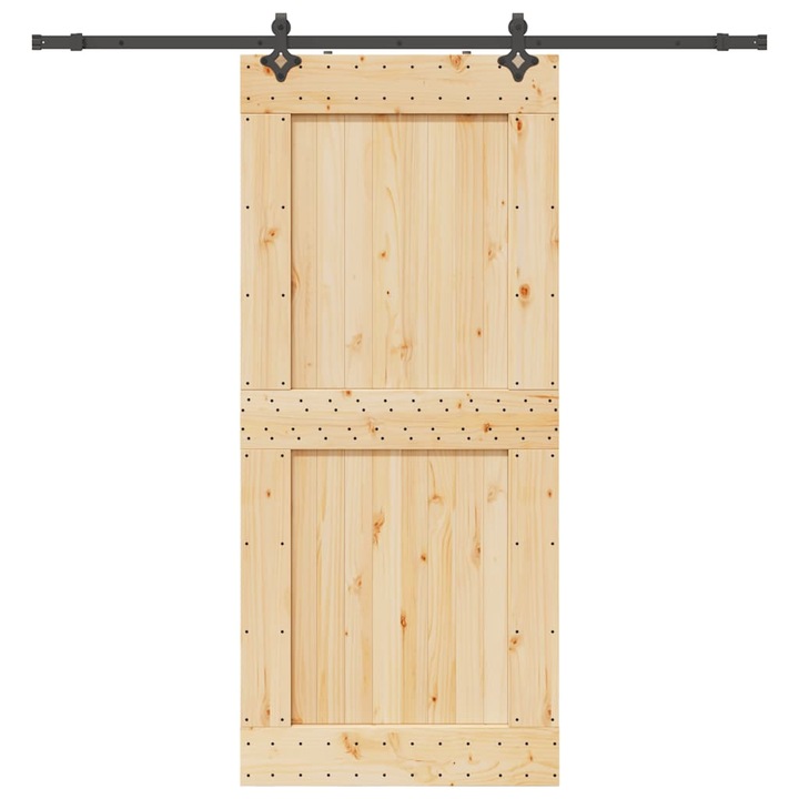 Usa glisanta cu set feronerie vidaXL, 100x210 cm, lemn masiv de pin, 36.36 Kg 3332735