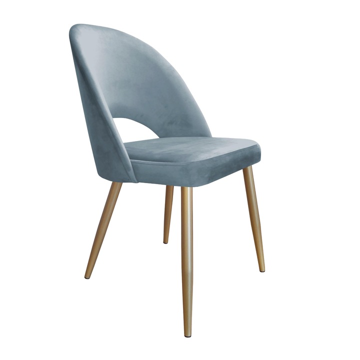 Polo forgószék, Atos, szürke-kék bársony kárpitozás, arany alap, méretei 93x53x64cm