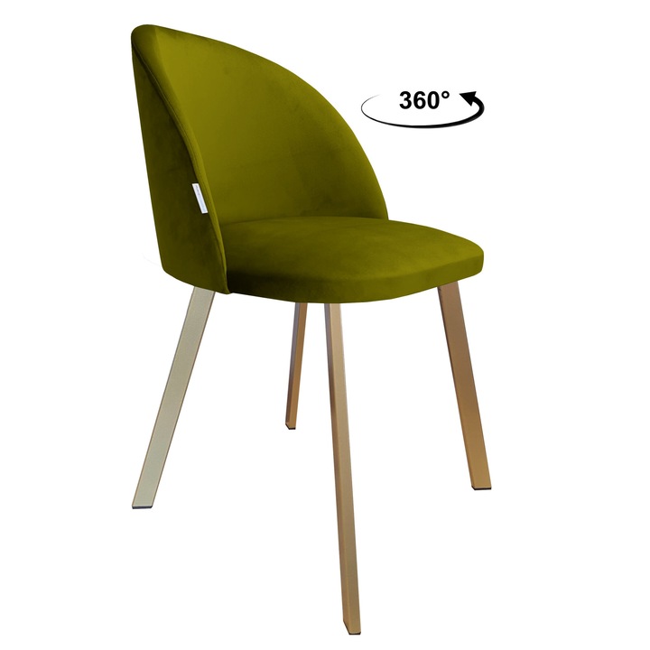 Atos, Въртящ се стол Colin, тапицерия от маслинено зелено кадифе, златиста метална основа, 80x57x49 см