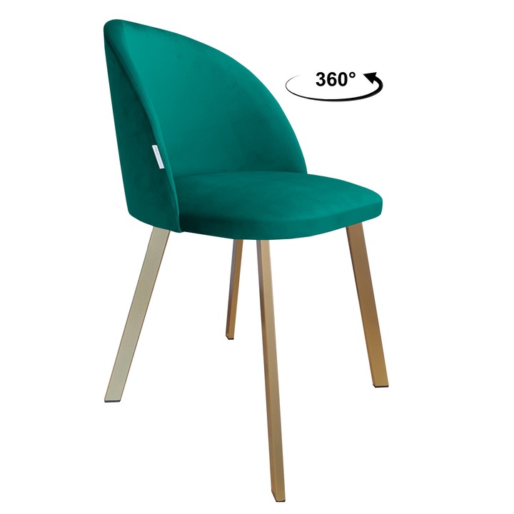 Colin irodai szék, Atos, türkiz, bársony kárpitozás, arany fém talp, 80x57x54cm