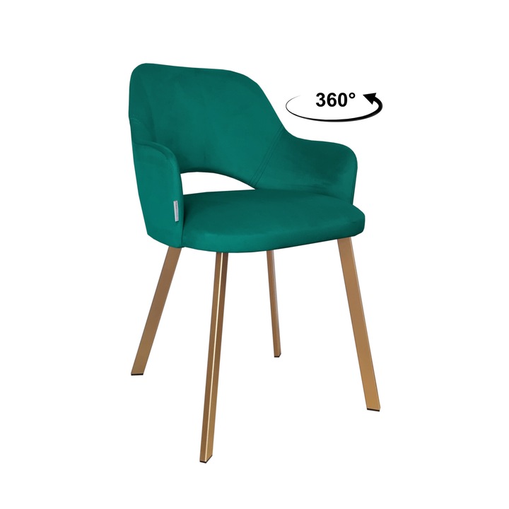 Atos Milano forgószék, türkiz bársony kárpitozás, arany fém talp, 80x57x50cm